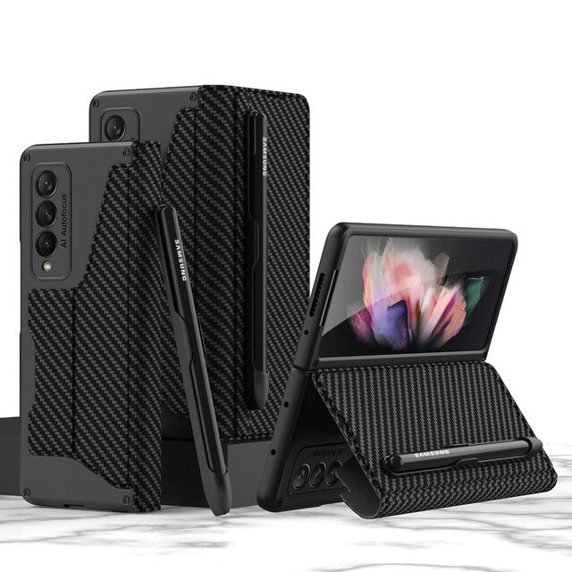 Luxury Folding Pen Slot Leather Case For Samsung Galaxy Z Fold Series