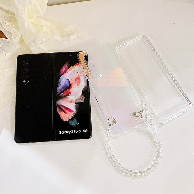Portable Bead Chain With Cute 3D Crystal Bear Pendant Phone Case For Samsung Galaxy Z Serie