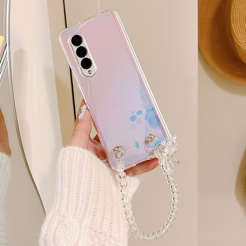 Portable Bead Chain With Cute 3D Crystal Bear Pendant Phone Case For Samsung Galaxy Z Serie