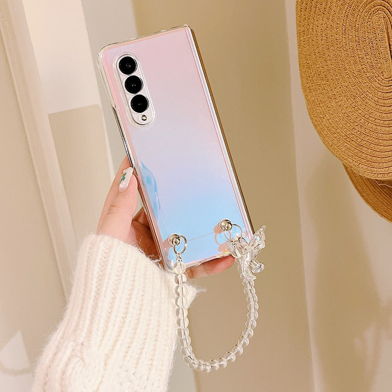 Portable Bead Chain With Cute 3D Crystal Bear Pendant Phone Case For Samsung Galaxy Z Serie