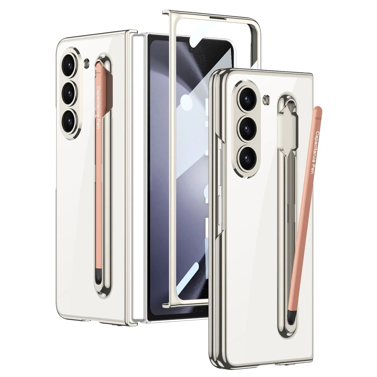 Transparent Case with Magnetic Hinge & Touch Pen For Galaxy Z Fold 5