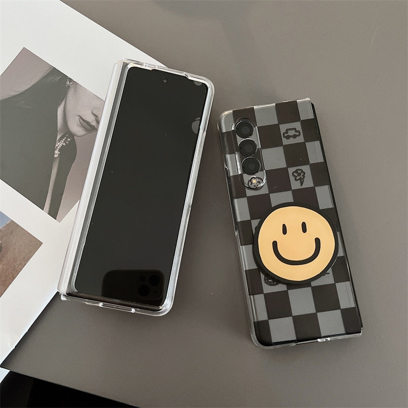 Cartoon Smiling Face Phone Stand Milk Cow Case for Samsung Galaxy Z Fold Series