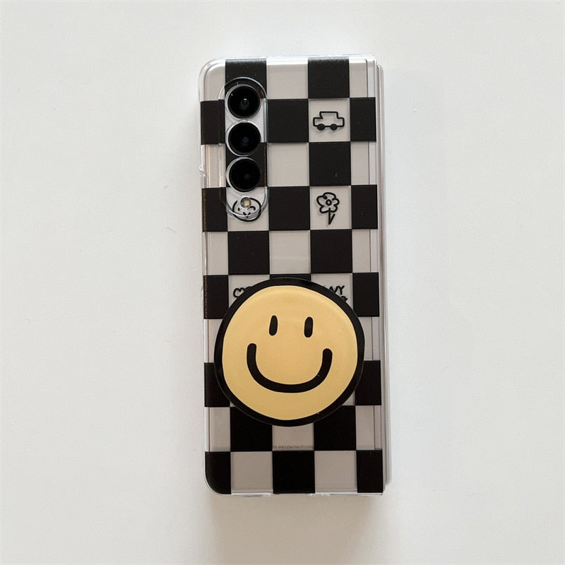 Cartoon Smiling Face Phone Stand Milk Cow Case for Samsung Galaxy Z Fold Series