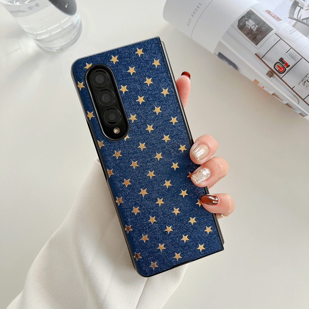 Luxury Gilding Stars PU Leather Phone Case For Samsung Galaxy Z Fold Series