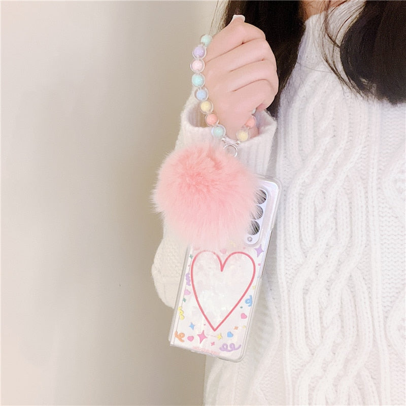 Cute Love Hair Ball Bracelet Phone Cases For Samsung Galaxy Z Fold