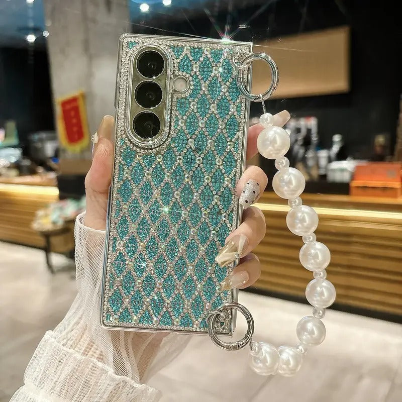 Luxury Diamond Pattern Case with Strap – For Samsung Z Fold & Z Flip Series