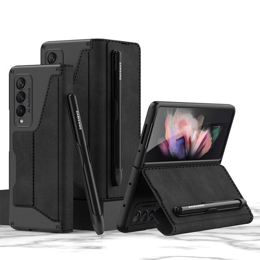 Luxury Folding Pen Slot Leather Case For Samsung Galaxy Z Fold Series