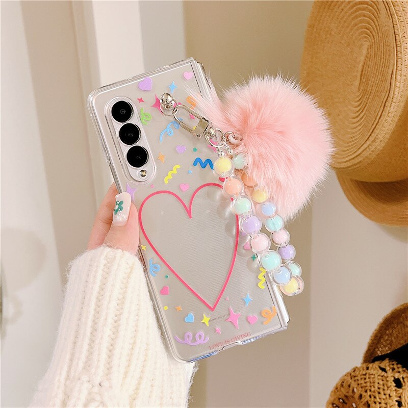 Cute Love Hair Ball Bracelet Phone Cases For Samsung Galaxy Z Fold