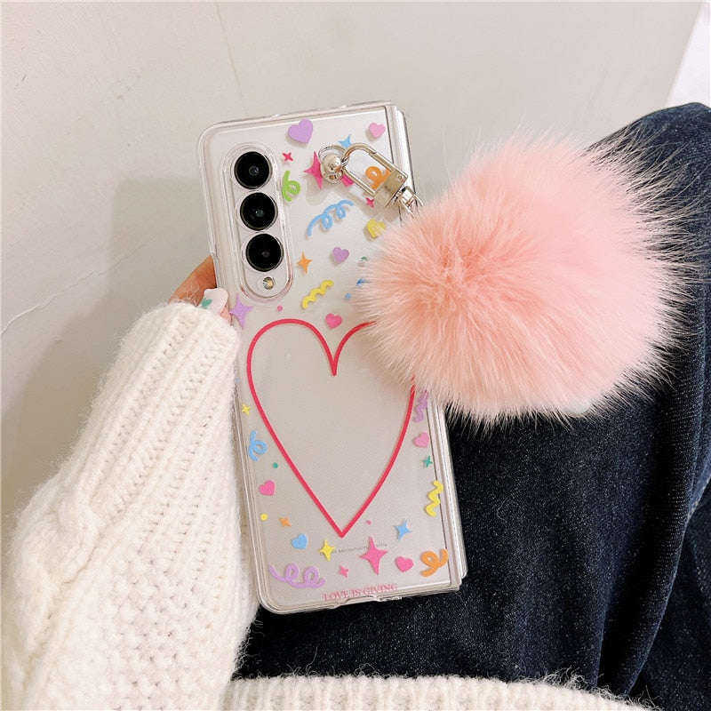 Cute Love Hair Ball Bracelet Phone Cases For Samsung Galaxy Z Fold