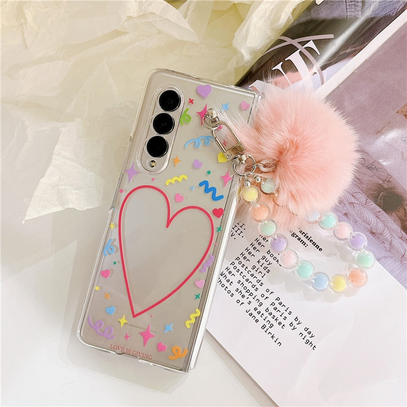 Cute Love Hair Ball Bracelet Phone Cases For Samsung Galaxy Z Fold