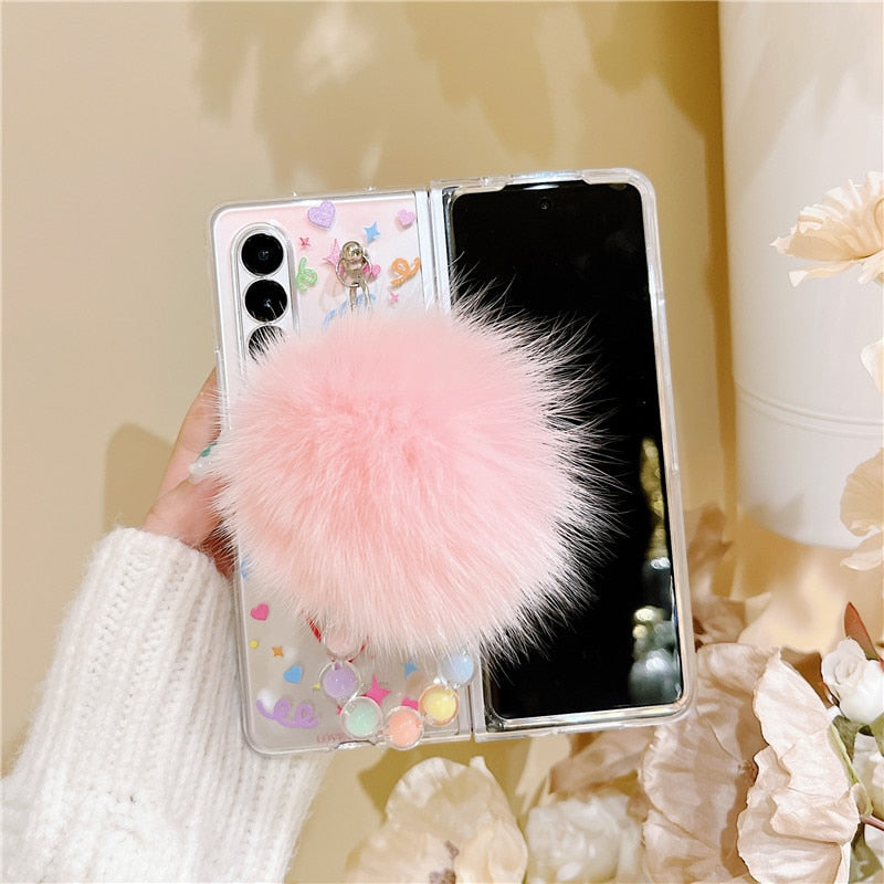 Cute Love Hair Ball Bracelet Phone Cases For Samsung Galaxy Z Fold