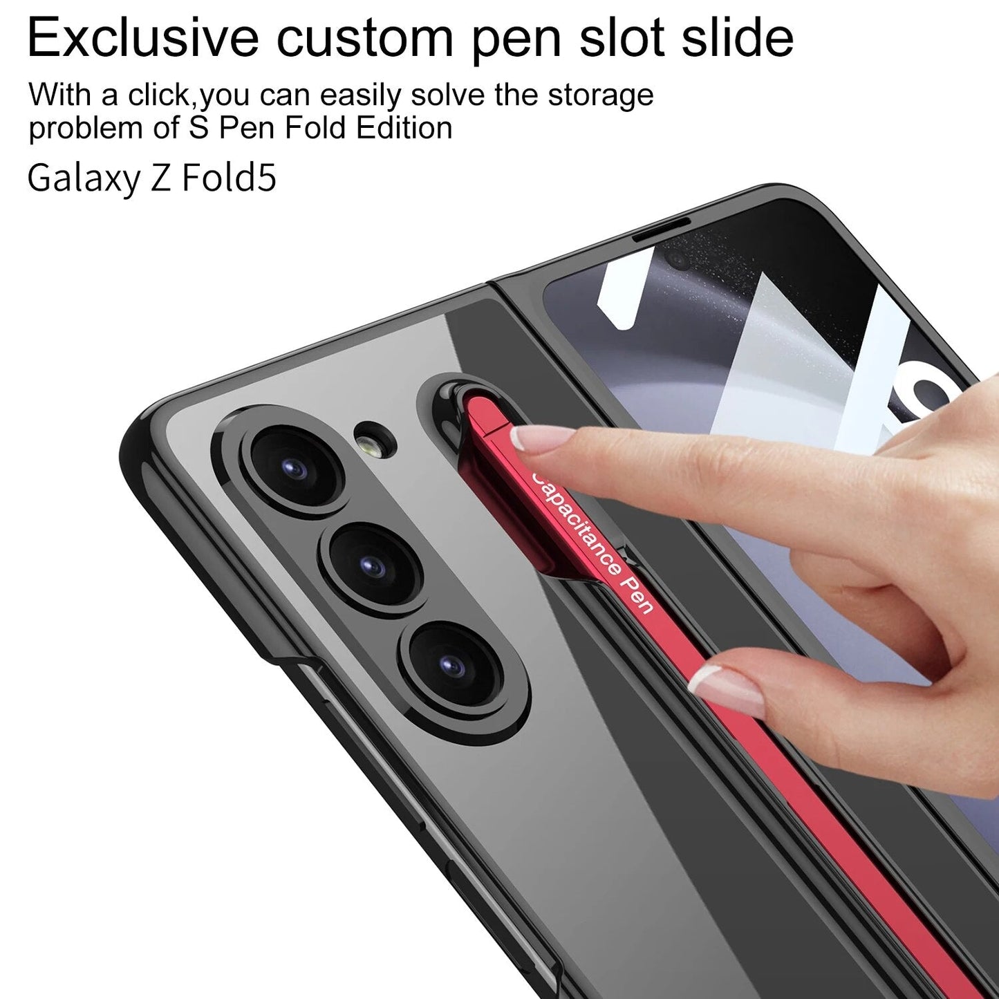 Transparent Case with Magnetic Hinge & Touch Pen For Galaxy Z Fold 5