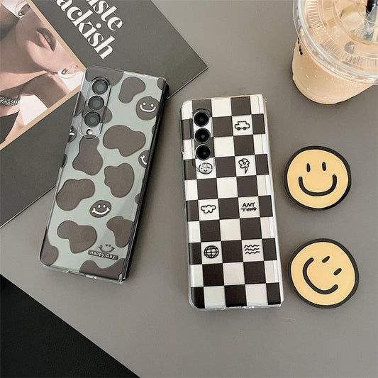 Cartoon Smiling Face Phone Stand Milk Cow Case for Samsung Galaxy Z Fold Series