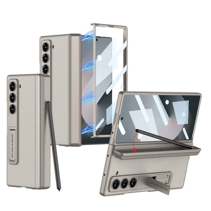 Leather Case with Hinge Protection & Pen Holder for Samsung Galaxy Z Fold 6