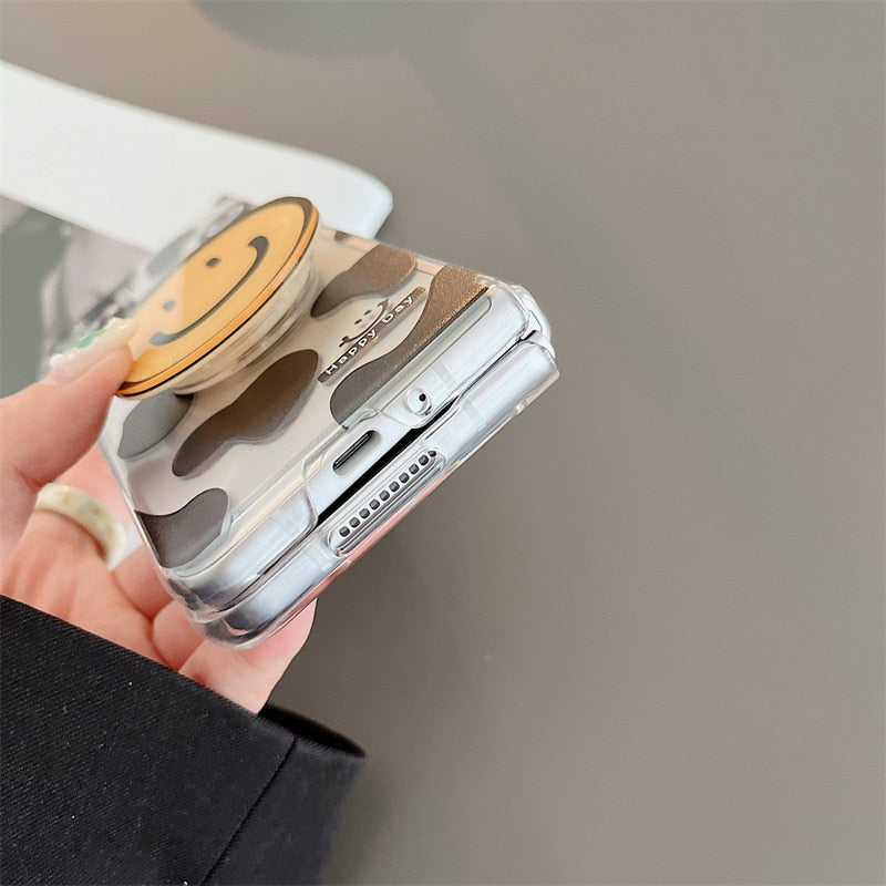 Cartoon Smiling Face Phone Stand Milk Cow Case for Samsung Galaxy Z Fold Series