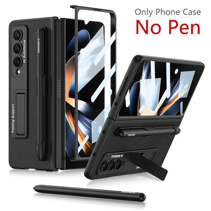 Luxury Leather Case with Pen Slot & kickstand For Galaxy Z Fold 4