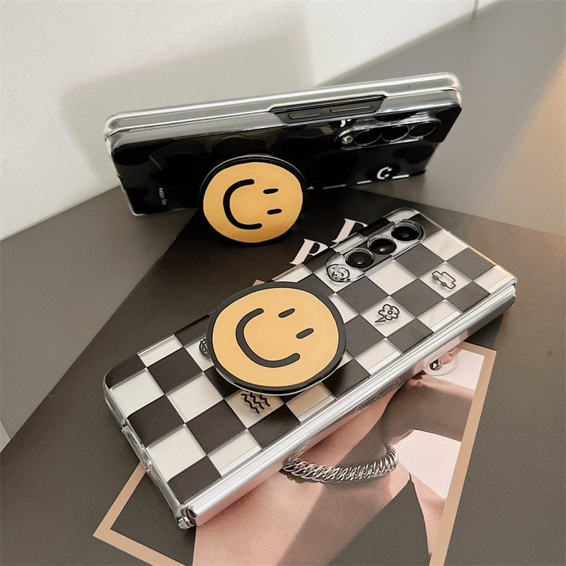 Cartoon Smiling Face Phone Stand Milk Cow Case for Samsung Galaxy Z Fold Series