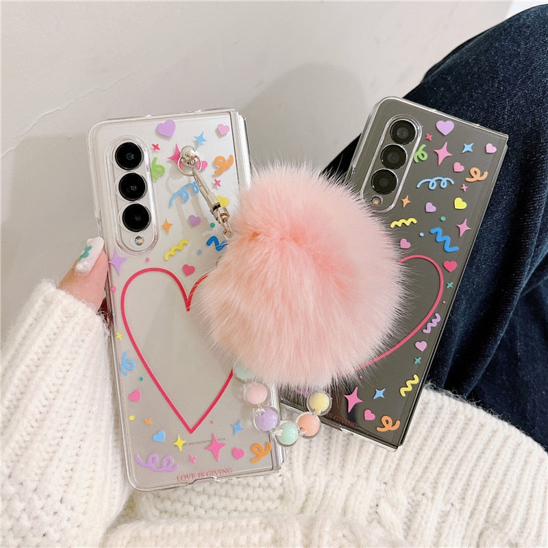 Cute Love Hair Ball Bracelet Phone Cases For Samsung Galaxy Z Fold