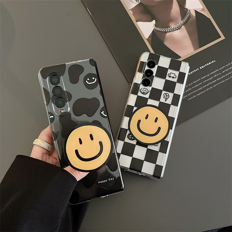 Cartoon Smiling Face Phone Stand Milk Cow Case for Samsung Galaxy Z Fold Series