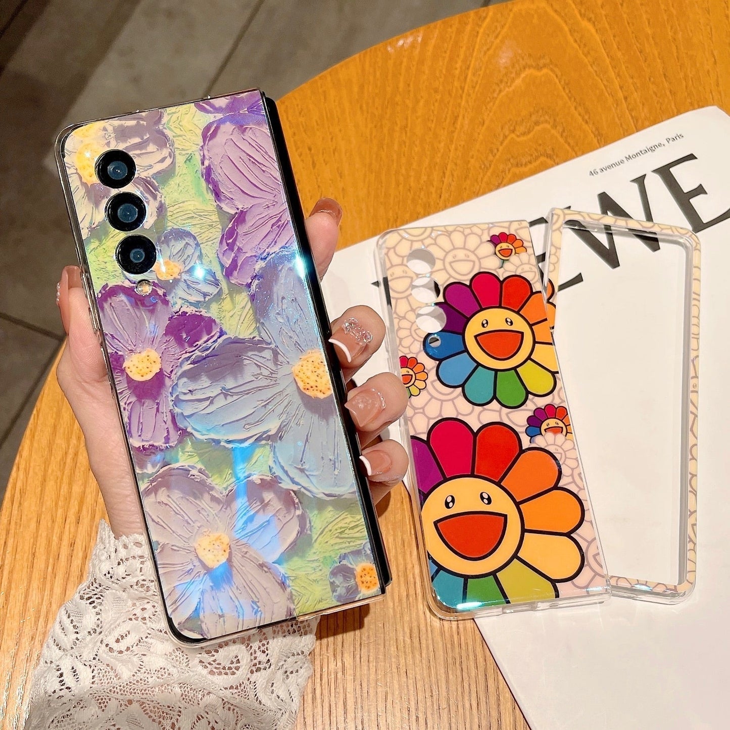 Cute Colorful Oil Painting Flower Phone Case For Samsung Galaxy Z Fold