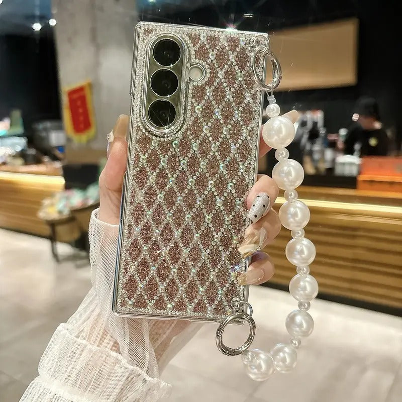 Luxury Diamond Pattern Case with Strap – For Samsung Z Fold & Z Flip Series