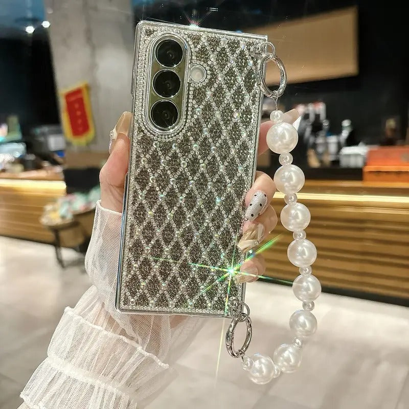 Luxury Diamond Pattern Case with Strap – For Samsung Z Fold & Z Flip Series