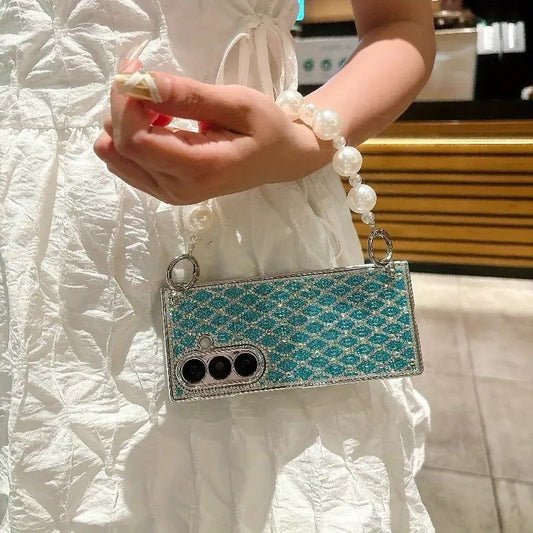 Luxury Diamond Pattern Case with Strap – For Samsung Z Fold & Z Flip Series