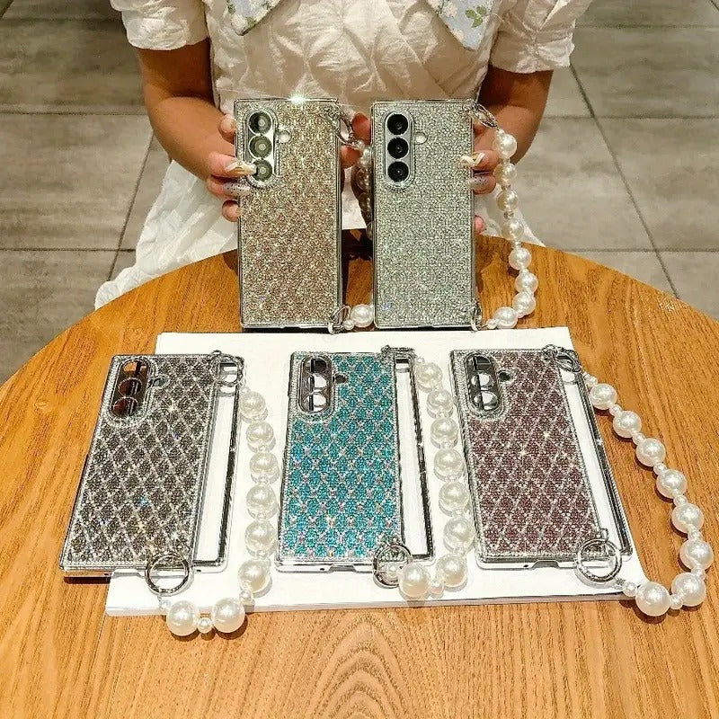 Luxury Diamond Pattern Case with Strap – For Samsung Z Fold & Z Flip Series