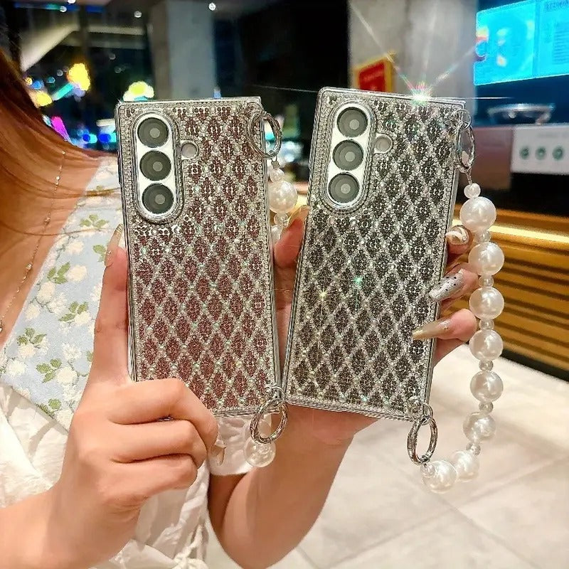 Luxury Diamond Pattern Case with Strap – For Samsung Z Fold & Z Flip Series
