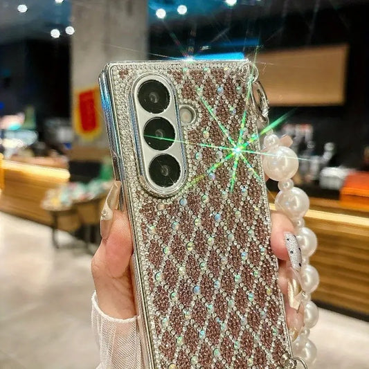 Luxury Diamond Pattern Case with Strap – For Samsung Z Fold & Z Flip Series