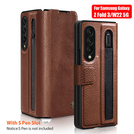 Luxury Leather Kickstand Case With S-Pen Pocket For Galaxy Z FOLD